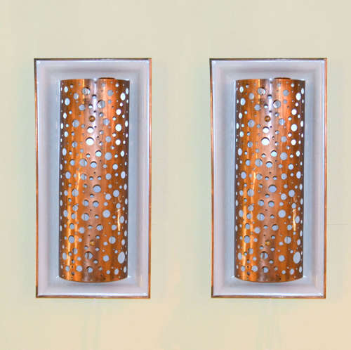 Pair of Large Copper and Grey Metal Wall 1950's Lights