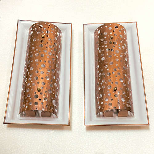 Pair of Large Copper and Grey Metal Wall 1950's Lights