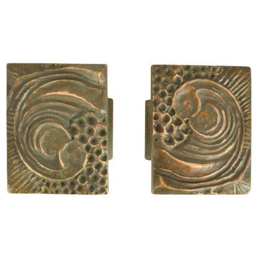 Pair of Bronze Square Door Handles for Push & Pull with Organic Relief