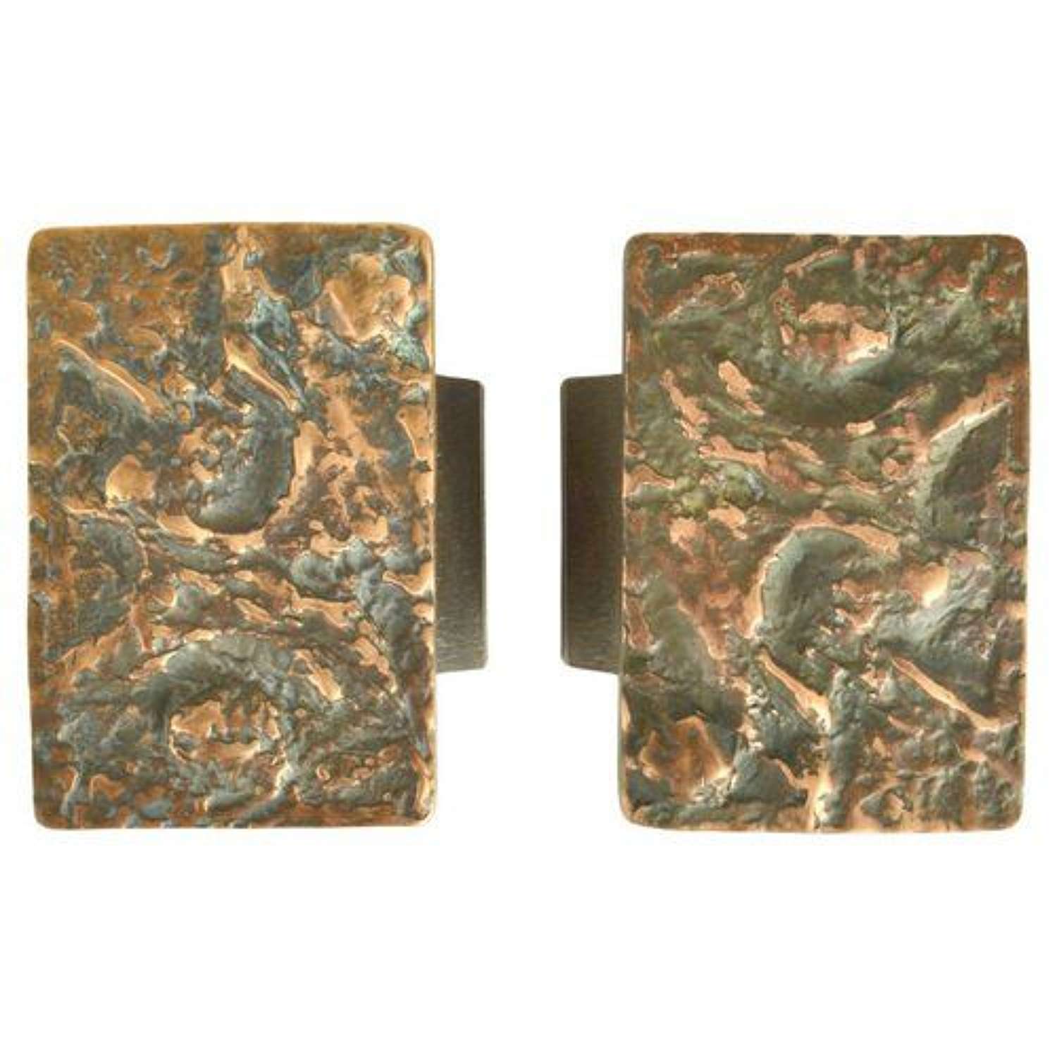 Brutalist Pair of Bronze Door Handles Push & Pull with Abstract Relief