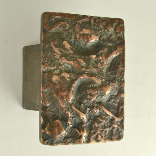 Brutalist Pair of Bronze Door Handles Push & Pull with Abstract Relief