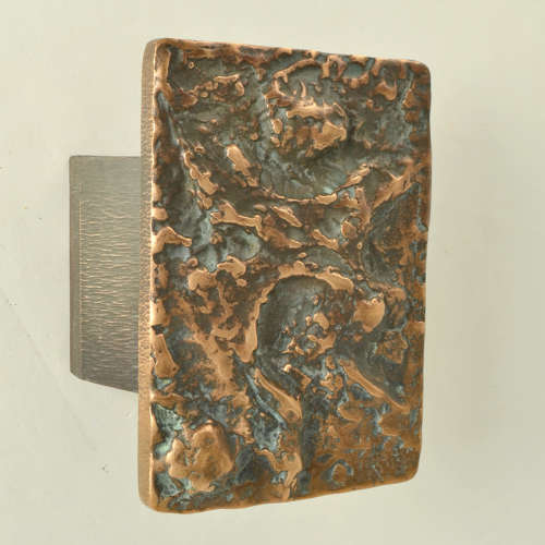 Brutalist Pair of Bronze Door Handles Push & Pull with Abstract Relief