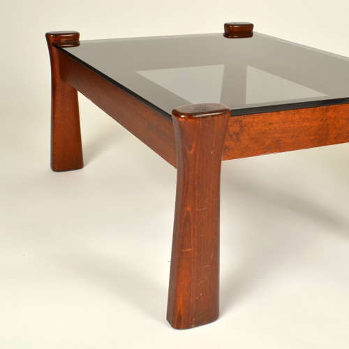 Oak Side Tables with Tinted Glass Top 1970 Italy
