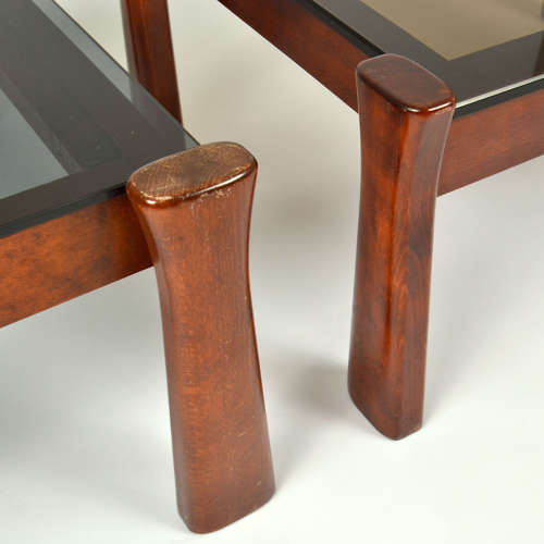 Oak Side Tables with Tinted Glass Top 1970 Italy