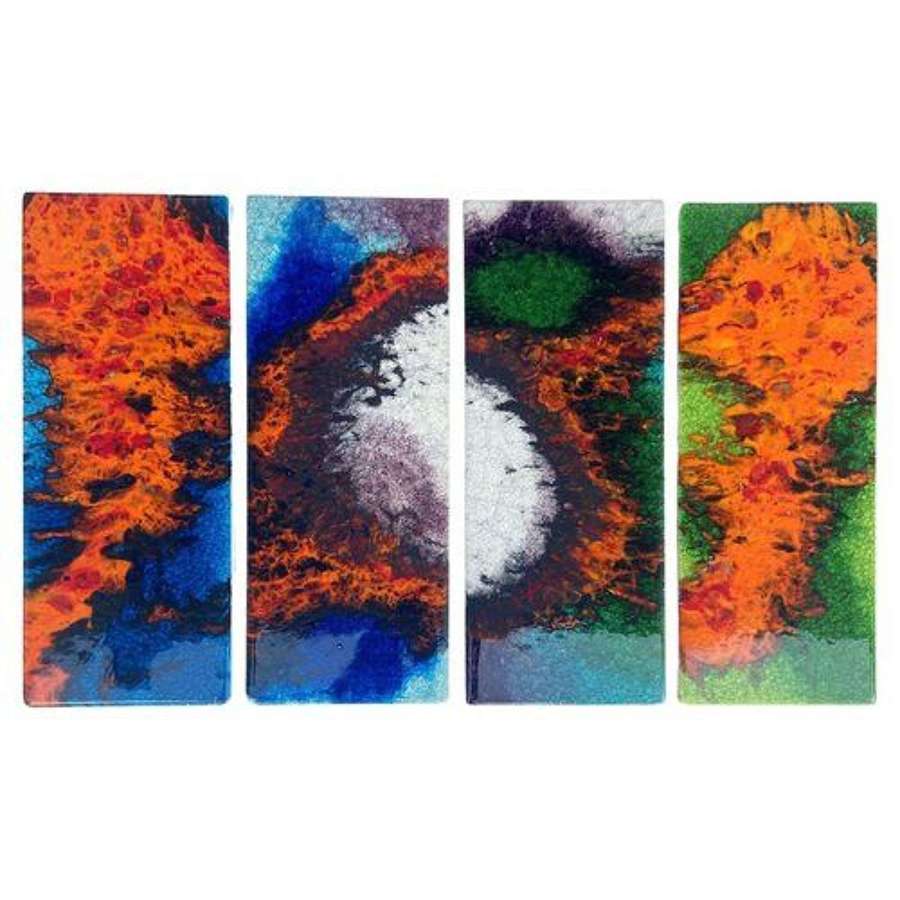 Large Ceramic Art Tiles with Multi Colour Bright Glazes 1960s