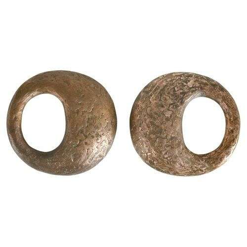 Pair of Round Bronze Relief Door Handles with Oval Grip