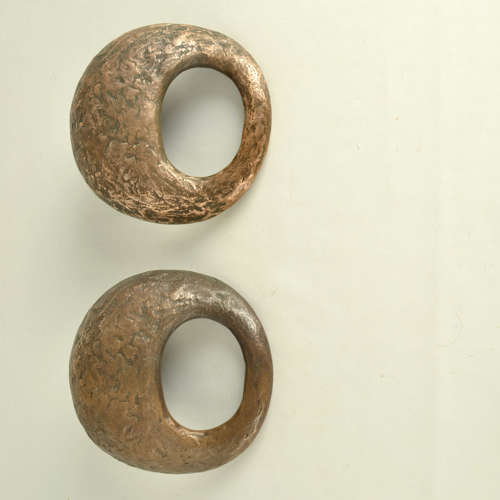 Pair of Round Bronze Relief Door Handles with Oval Grip