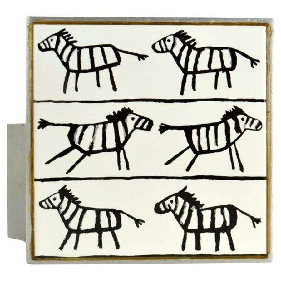 Door Handle Square Ceramic Zebra's in Aluminium