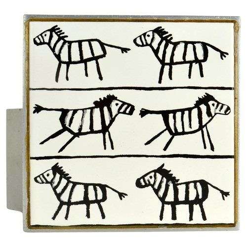 Door Handle Square Ceramic Zebra's in Aluminium