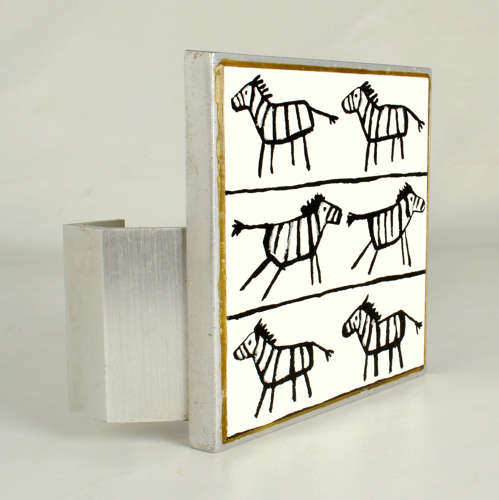 Door Handle Square Ceramic Zebra's in Aluminium