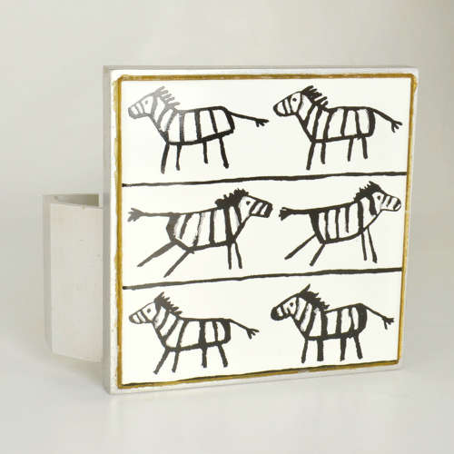 Door Handle Square Ceramic Zebra's in Aluminium