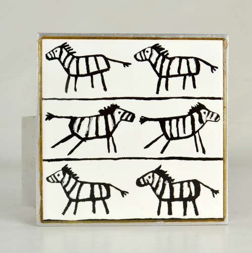 Door Handle Square Ceramic Zebra's in Aluminium