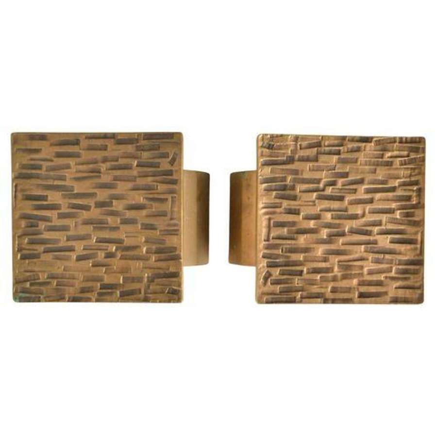 Brutalist Bronze Square Push Pull Door Handles with Embossed Relief