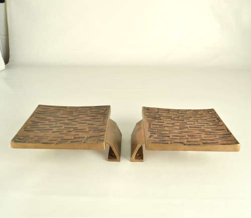 Brutalist Bronze Square Push Pull Door Handles with Embossed Relief