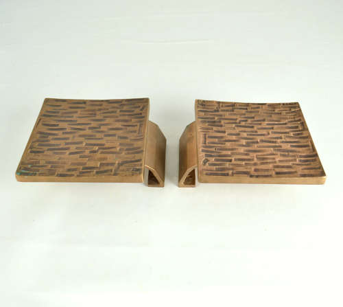 Brutalist Bronze Square Push Pull Door Handles with Embossed Relief