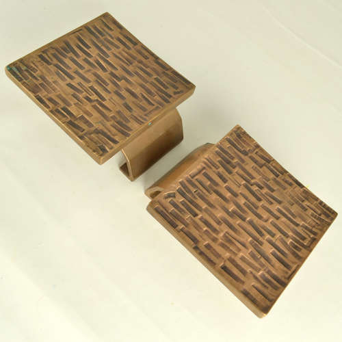 Brutalist Bronze Square Push Pull Door Handles with Embossed Relief