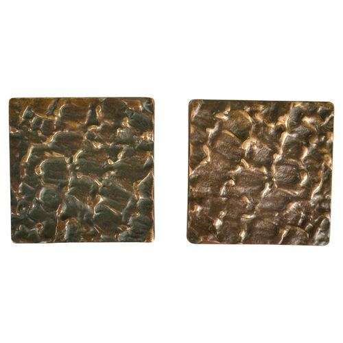 Square Bronze Push Pull Door Handles pair with Subtle Relief