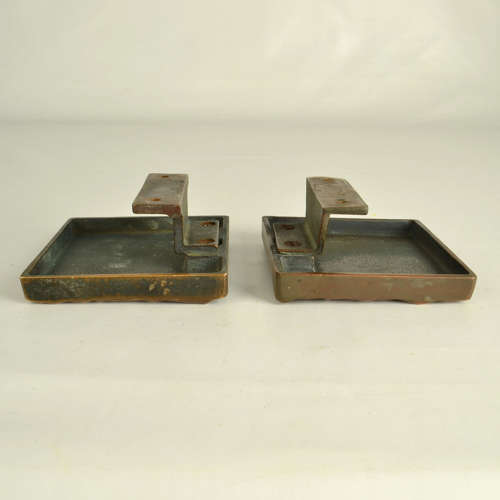 Square Bronze Push Pull Door Handles pair with Subtle Relief