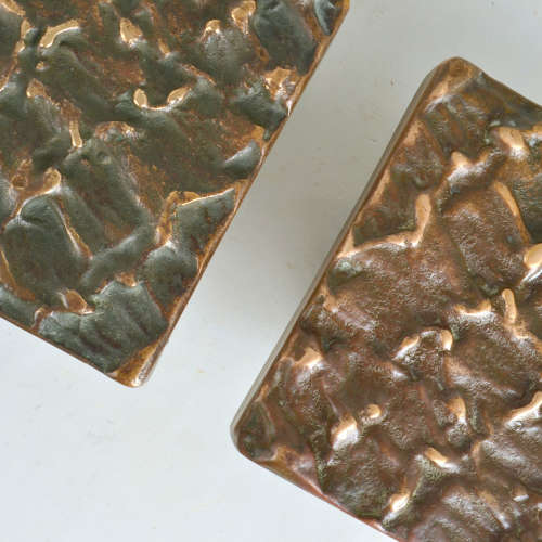 Square Bronze Push Pull Door Handles pair with Subtle Relief