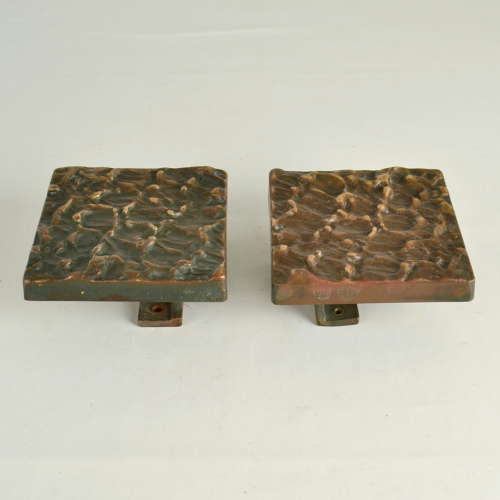Square Bronze Push Pull Door Handles pair with Subtle Relief