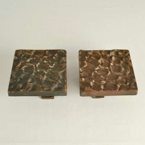 Square Bronze Push Pull Door Handles pair with Subtle Relief