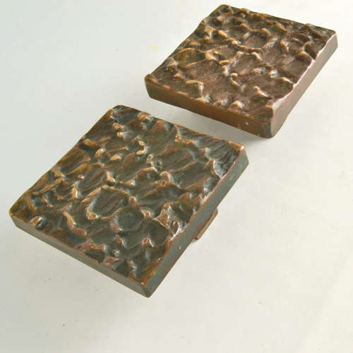 Square Bronze Push Pull Door Handles pair with Subtle Relief