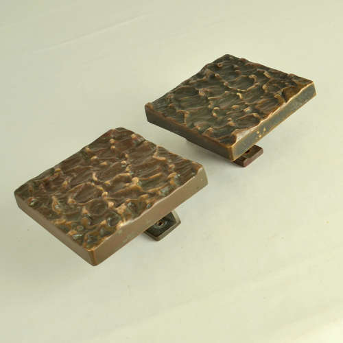 Square Bronze Push Pull Door Handles pair with Subtle Relief