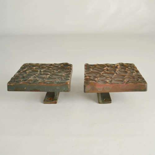 Square Bronze Push Pull Door Handles pair with Subtle Relief