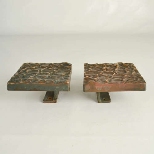 Square Bronze Push Pull Door Handles pair with Subtle Relief