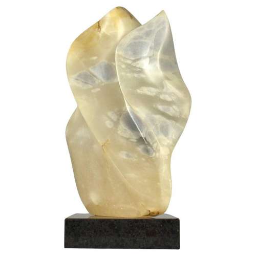 Abstract Alabaster Sculpture on Black Marble Base