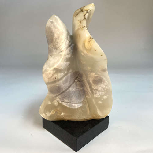 Abstract Alabaster Sculpture on Black Marble Base