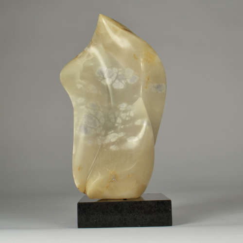 Abstract Alabaster Sculpture on Black Marble Base