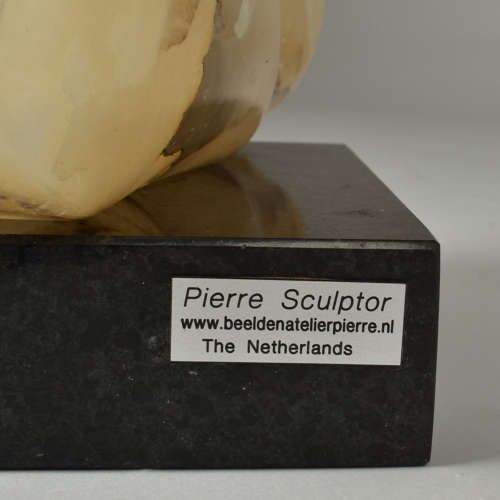 Abstract Alabaster Sculpture on Black Marble Base