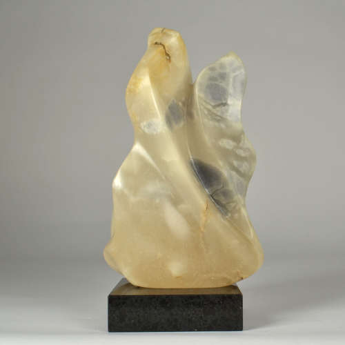 Abstract Alabaster Sculpture on Black Marble Base