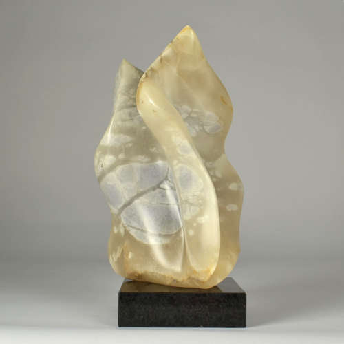 Abstract Alabaster Sculpture on Black Marble Base