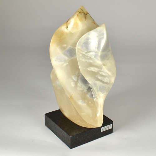Abstract Alabaster Sculpture on Black Marble Base