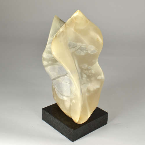 Abstract Alabaster Sculpture on Black Marble Base