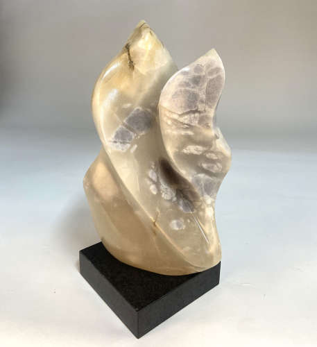 Abstract Alabaster Sculpture on Black Marble Base