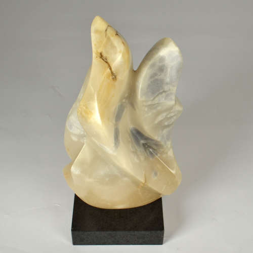 Abstract Alabaster Sculpture on Black Marble Base