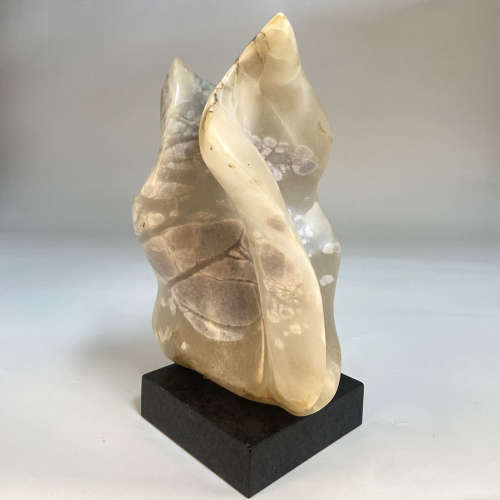 Abstract Alabaster Sculpture on Black Marble Base