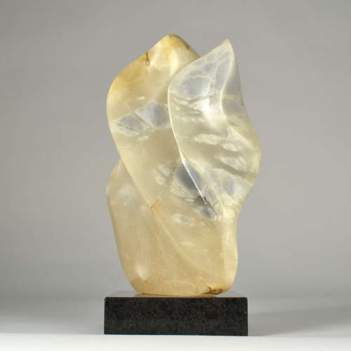 Abstract Alabaster Sculpture on Black Marble Base