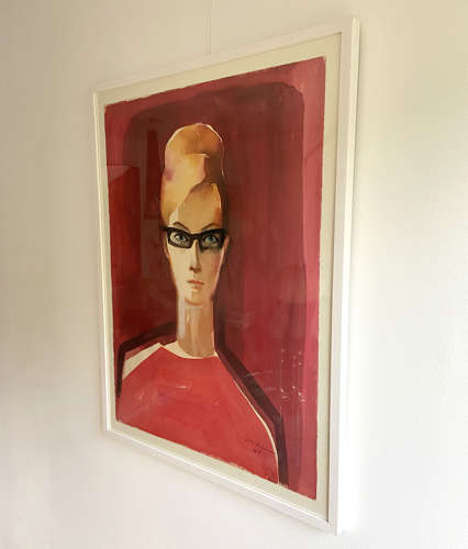 Two Watercolour Portraits of Artist Uta Majmudra 1960's