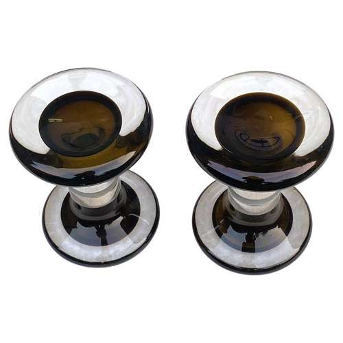 Pair of Murano Seguso Glass and Chrome Double Door Handles