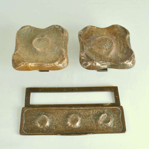 Architectural Pair of Bronze Square Push Pull Door Handles with Letter