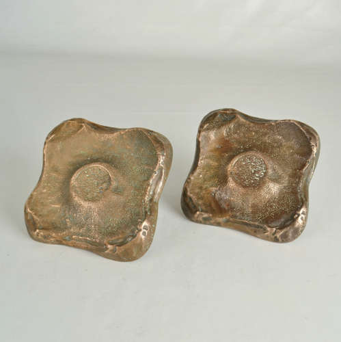Architectural Pair of Bronze Square Push Pull Door Handles with Letter