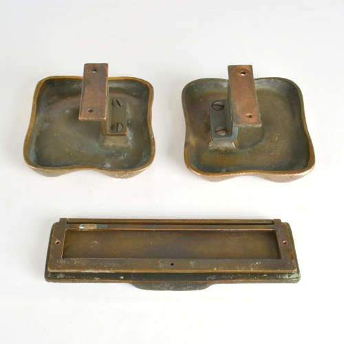 Architectural Pair of Bronze Square Push Pull Door Handles with Letter