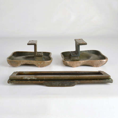 Architectural Pair of Bronze Square Push Pull Door Handles with Letter