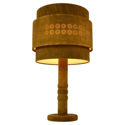 Large Suede Leather 1960's Table Lamp in Moss Green