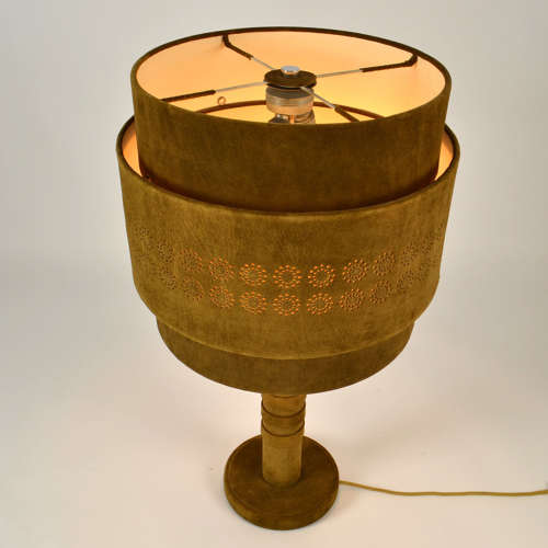 Large Suede Leather 1960's Table Lamp in Moss Green