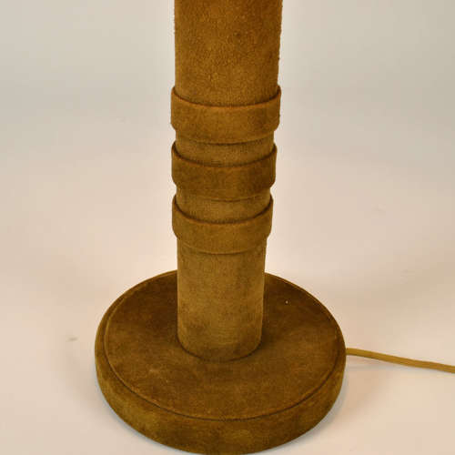 Large Suede Leather 1960's Table Lamp in Moss Green